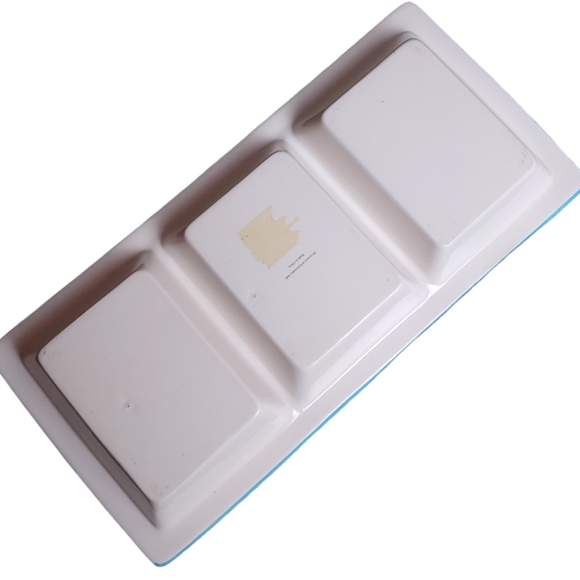 Snack Dip Tray Three Compartment Bluebirds Flowers Butterfly White Blue … - Picture 8 of 14